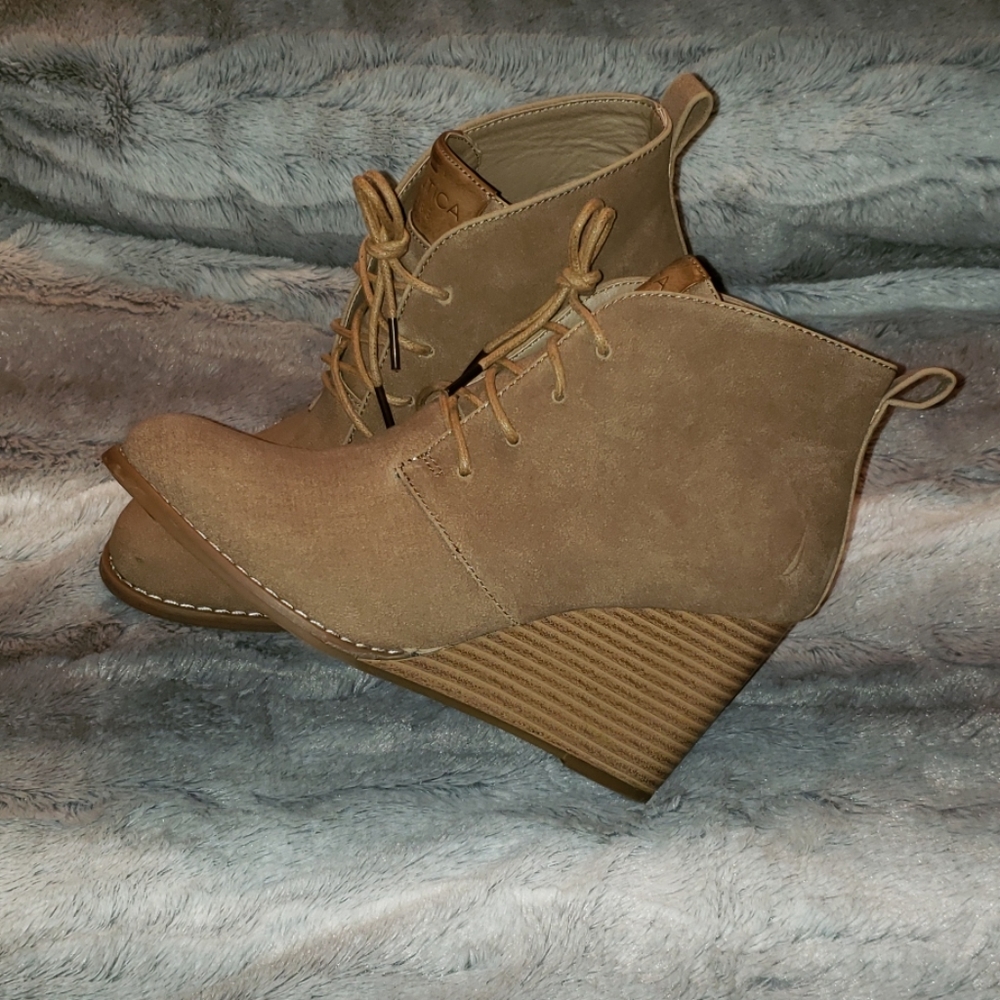 Nautica Waterline Stacked Lace Up wedge boots